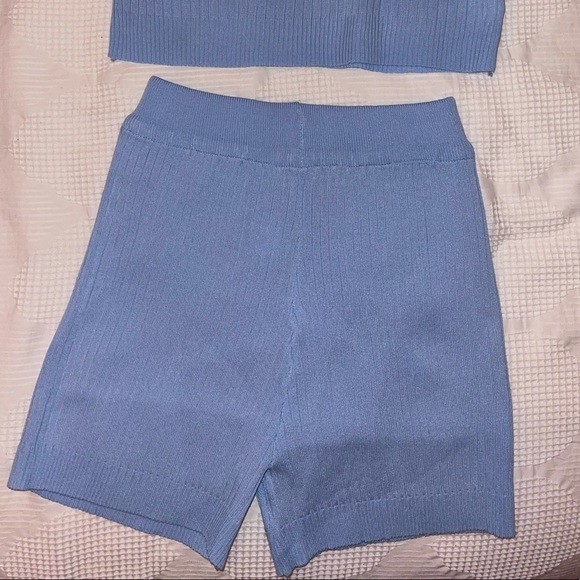 Blue Collar Buttoned Knit & Shorts Set-2 Piece set - Picture 2 of 2